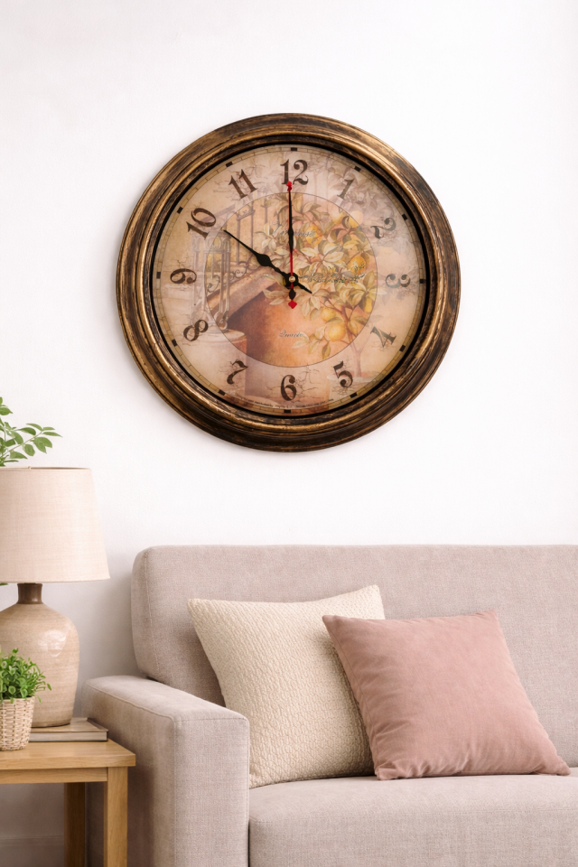 Parti Malzemesi Dekoratif Duvar Saati Vintage Eskitme Tasarım 32 cm Salon Mutfak Duvar Saati