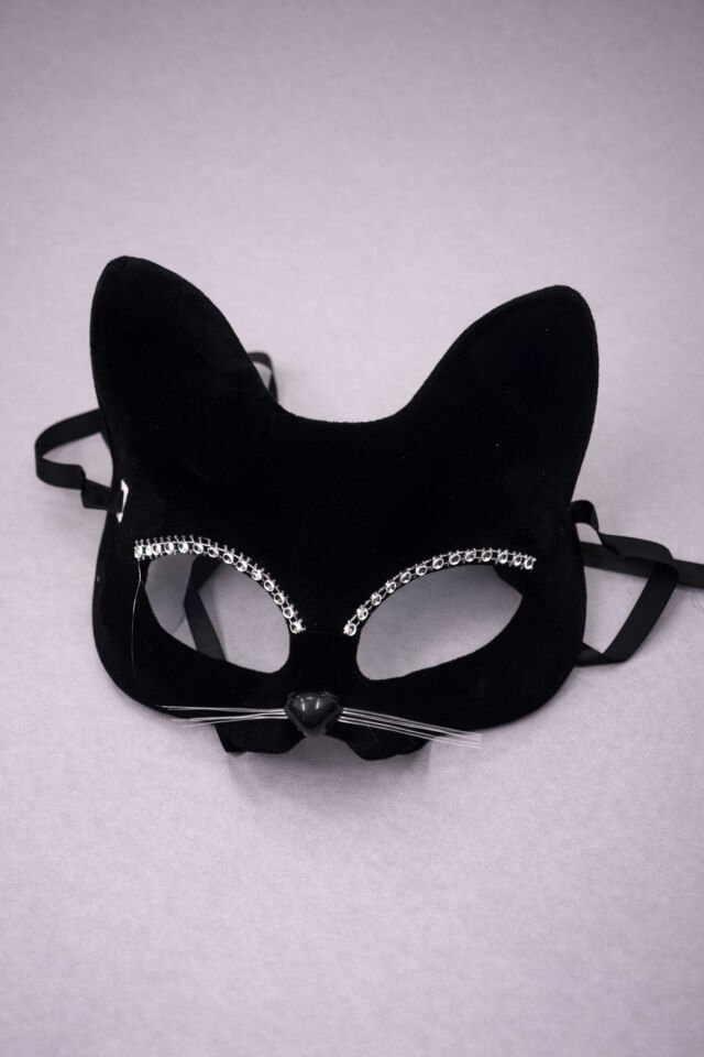 Parti Malzemesi Siyah Taşlı Kedi Maske Halloween Cadılar Bayramı Parti Aksesuarı
