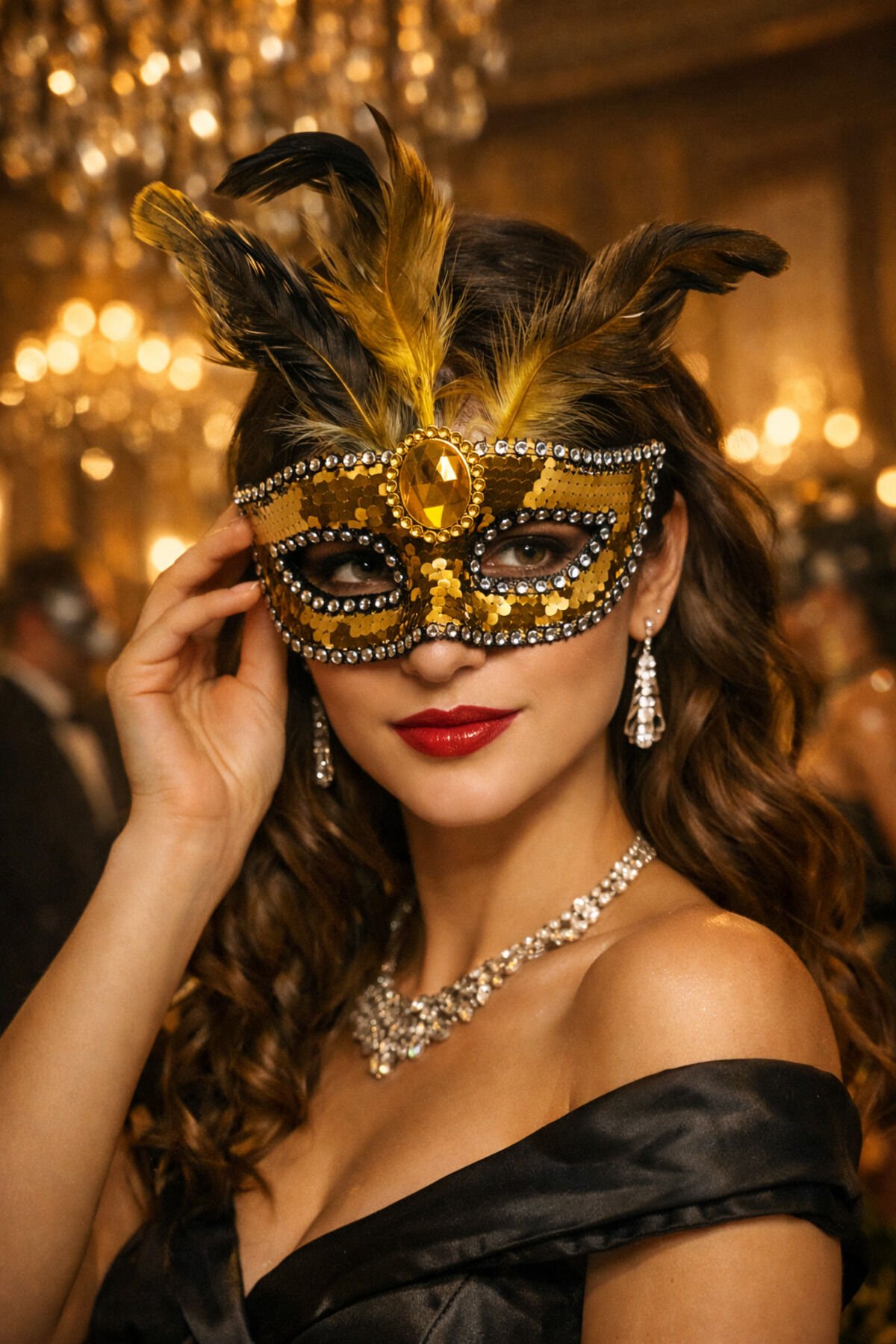 Parti Malzemesi  Pullu Tüylü Gold Maske Halloween Cadılar Bayramı Parti Aksesuarı