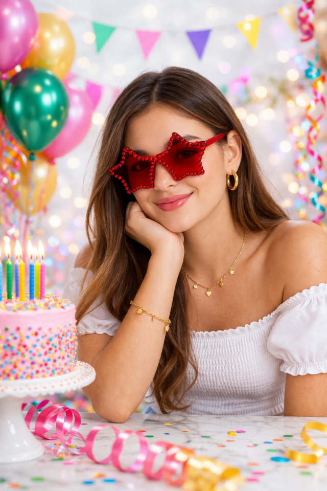 Yıldız Parti Gözlüğü Renkli Taşlı Yetişkin Parti Gözlüğü Doğum Günü ve Konsept Parti Aksesuarı Kırmızı