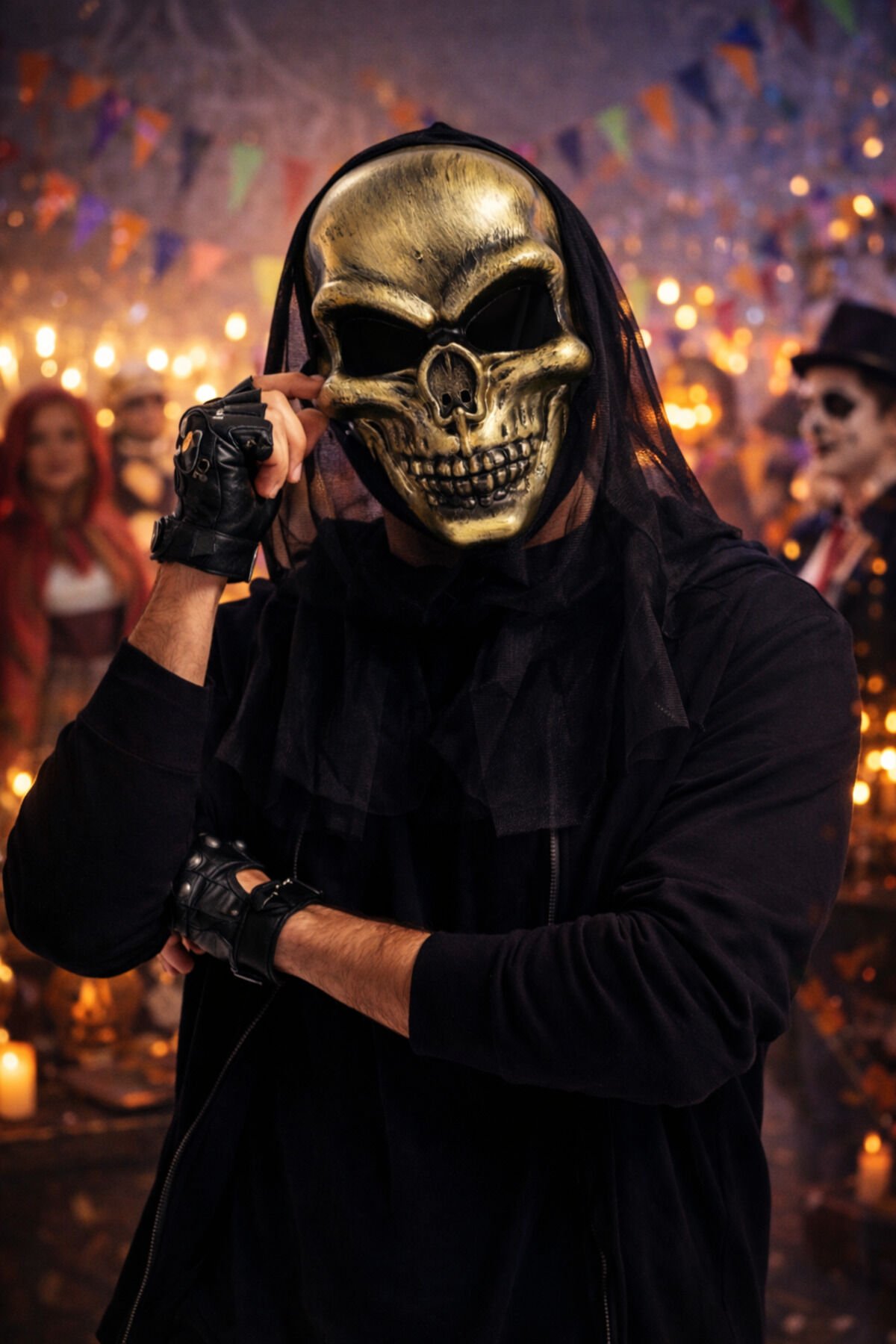 Parti Malzemesi Kurukafa Maske Gold Halloween Cadılar Bayramı Parti Aksesuarı
