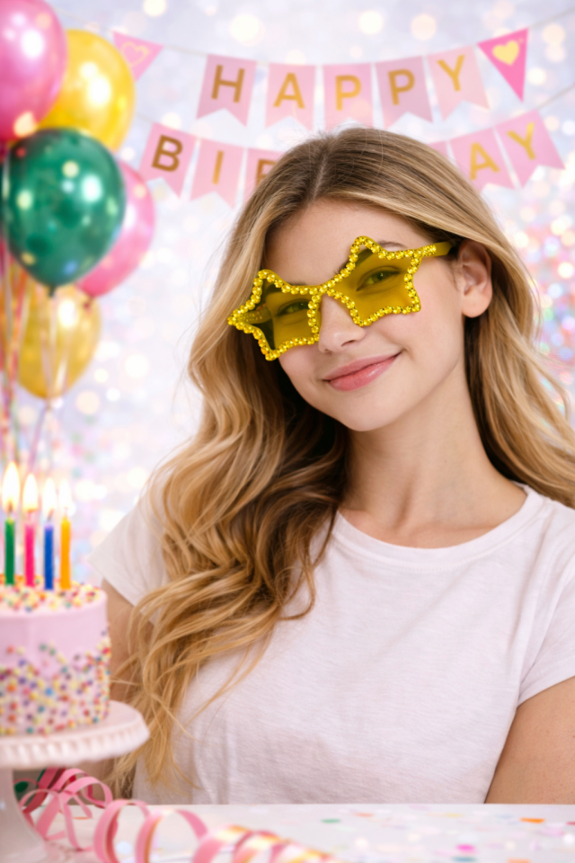 Yıldız Parti Gözlüğü Renkli Taşlı Yetişkin Parti Gözlüğü Doğum Günü ve Konsept Parti Aksesuarı Sarı