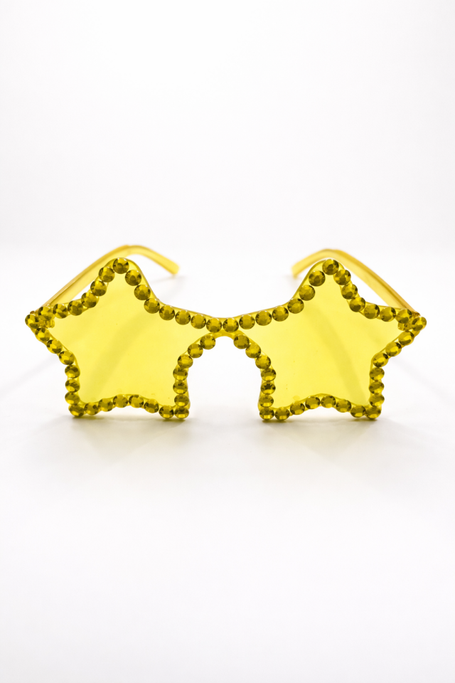 Yıldız Parti Gözlüğü Renkli Taşlı Yetişkin Parti Gözlüğü Doğum Günü ve Konsept Parti Aksesuarı Sarı