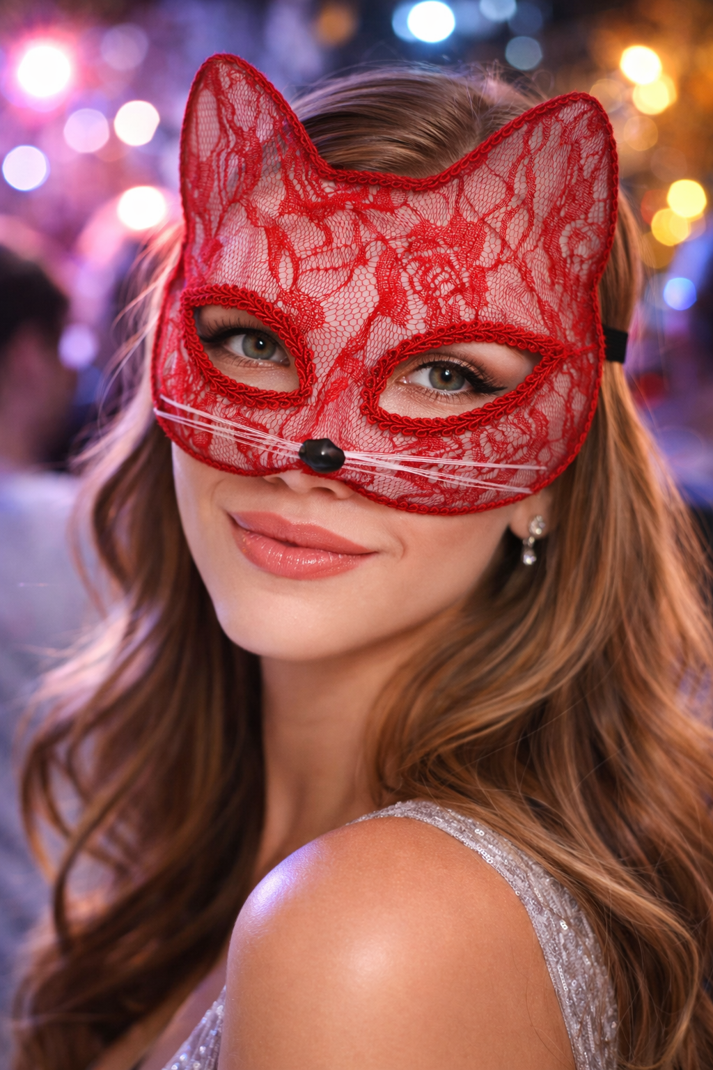 Parti Malzemesi  Dantel Kedi Maskesi – Halloween Parti & Kostüm Aksesuarı (Ayarlanabilir Lastikli) Kırmızı