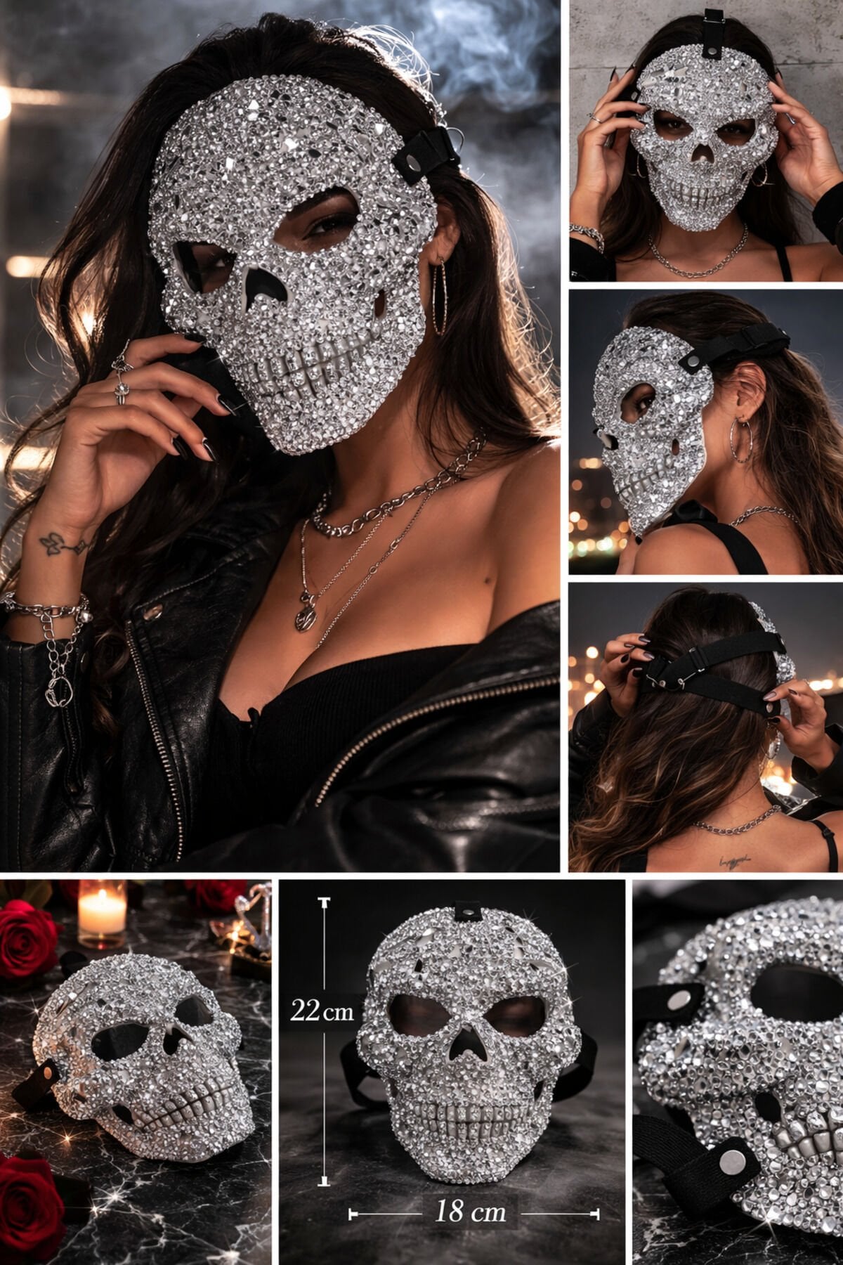 TAŞLI LÜX KURU KAFA MASKE Halloween Cadılar Bayramı Parti Aksesuarı