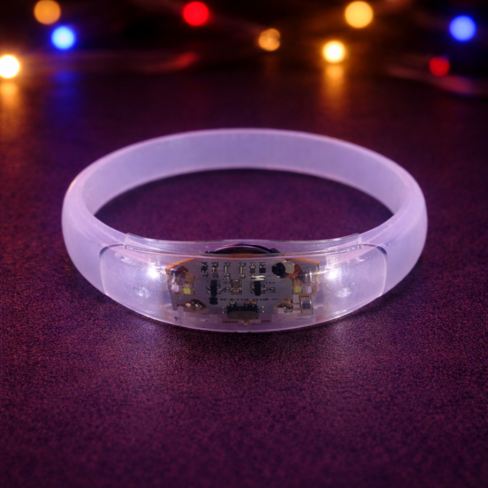 Işıklı Sensörlü Bileklik Müzik ve Ses Ritmine Göre Yanıp Sönen Bileklik Beyaz