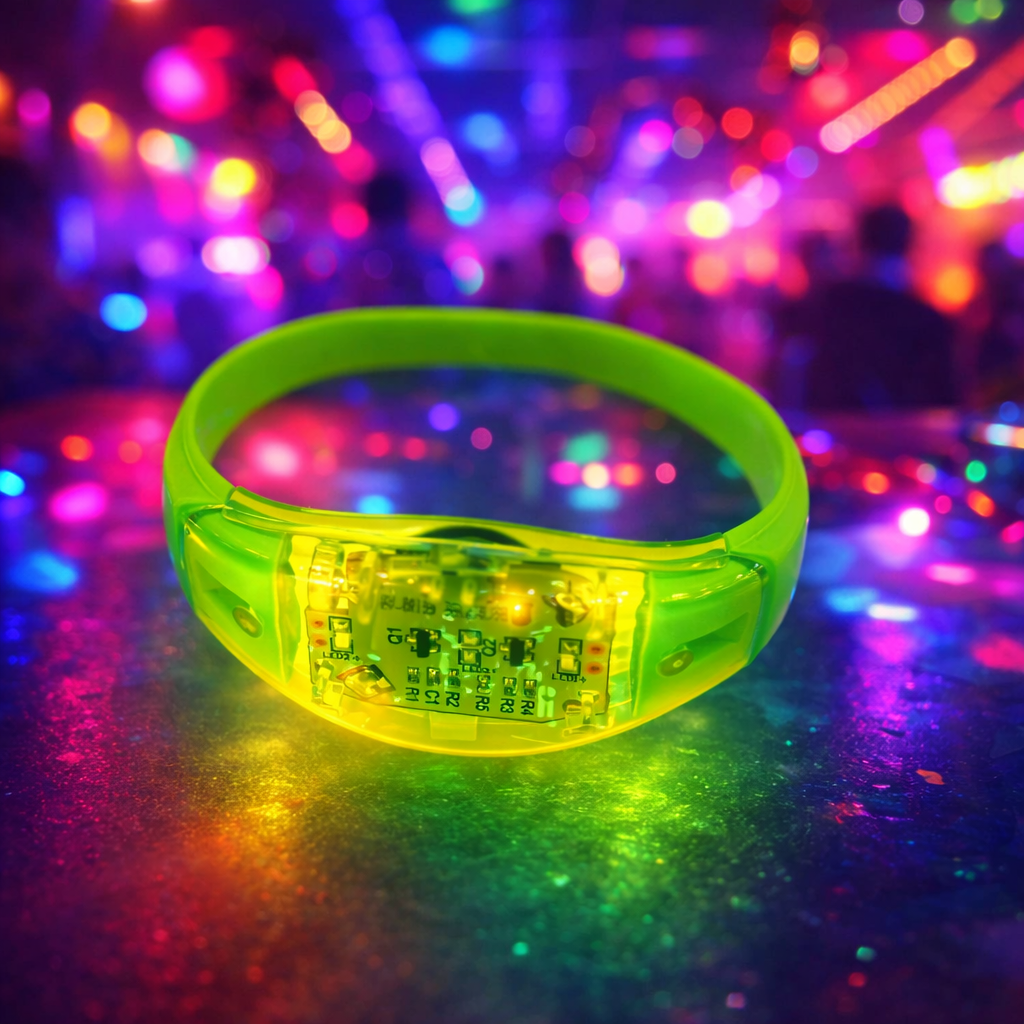 Işıklı Sensörlü Bileklik Müzik ve Ses Ritmine Göre Yanıp Sönen Bileklik Yeşil