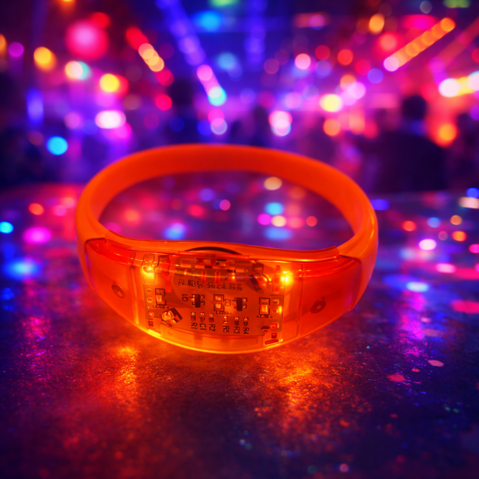 Işıklı Sensörlü Bileklik Müzik ve Ses Ritmine Göre Yanıp Sönen Bileklik Turuncu