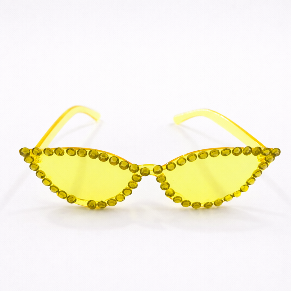 Taşlı Kedi Gözü Parti Gözlüğü Kadın Bekarlığa Veda Doğum Günü Aksesuarı Sarı