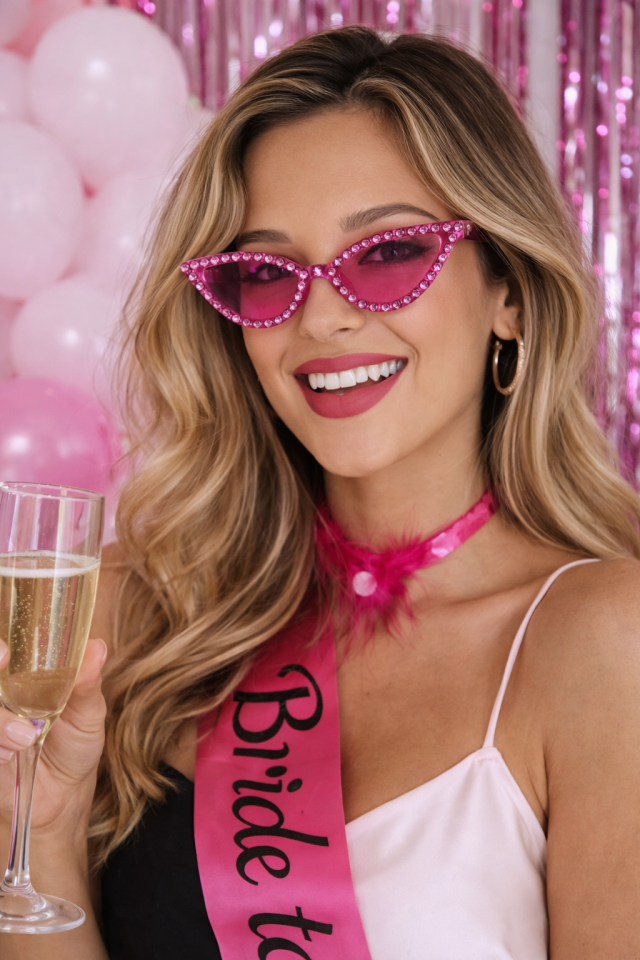 Taşlı Kedi Gözü Parti Gözlüğü Kadın Bekarlığa Veda Doğum Günü Aksesuarı Pudra