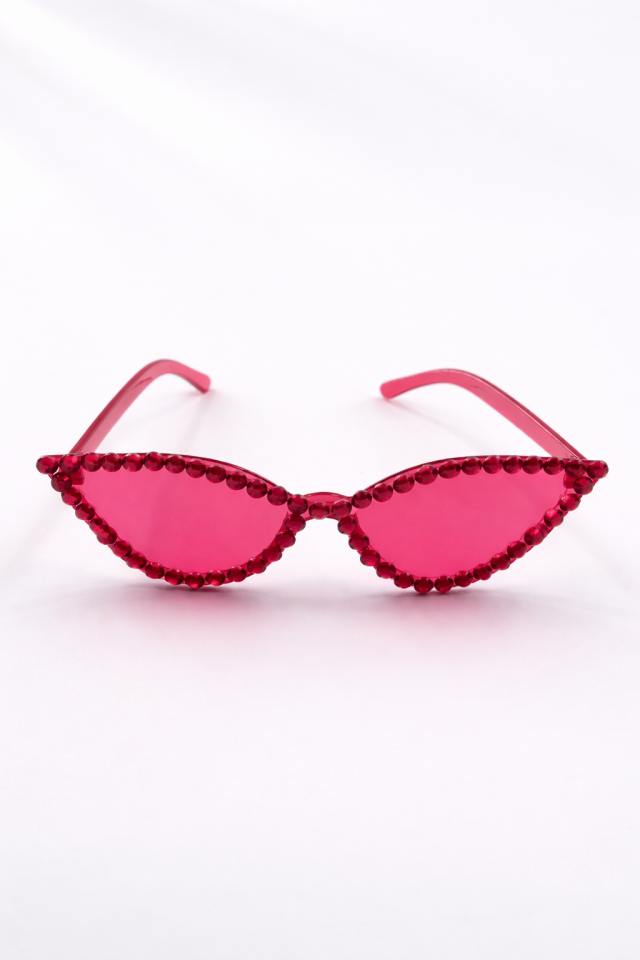Taşlı Kedi Gözü Parti Gözlüğü Kadın Bekarlığa Veda Doğum Günü Aksesuarı Fuşya
