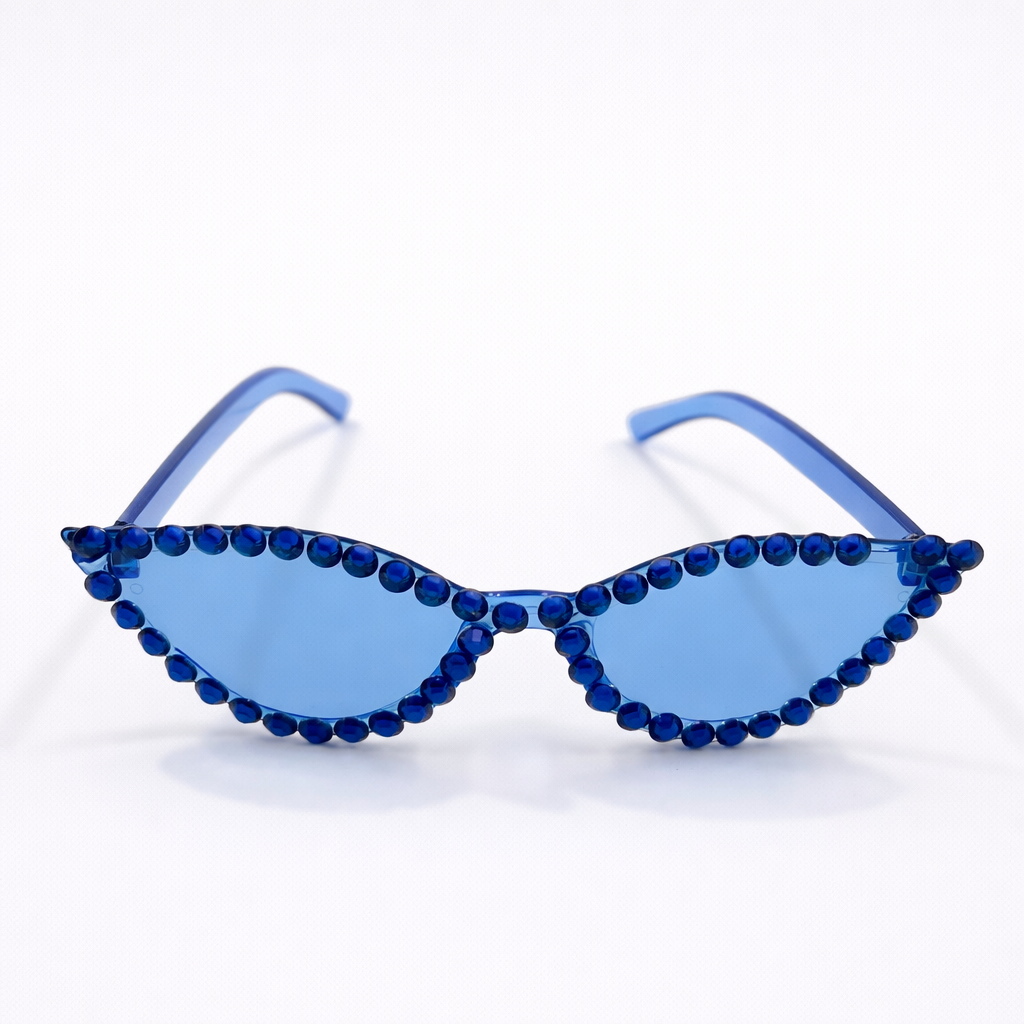Taşlı Kedi Gözü Parti Gözlüğü Kadın Bekarlığa Veda Doğum Günü Aksesuarı Mavi̇