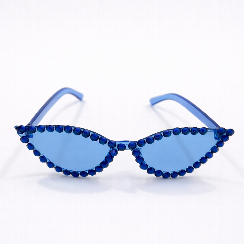 Taşlı Kedi Gözü Parti Gözlüğü Kadın Bekarlığa Veda Doğum Günü Aksesuarı Mavi̇