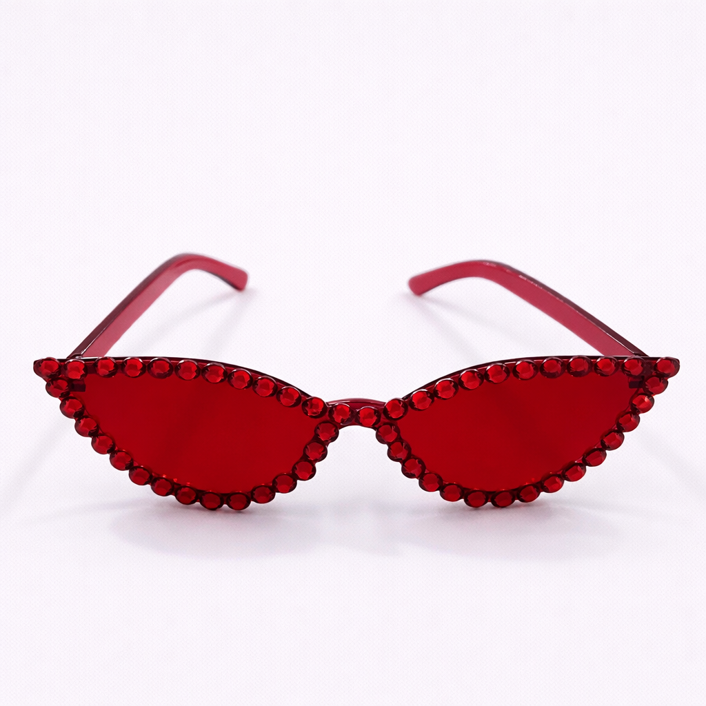 Taşlı Kedi Gözü Parti Gözlüğü Kadın Bekarlığa Veda Doğum Günü Aksesuarı Kırmızı