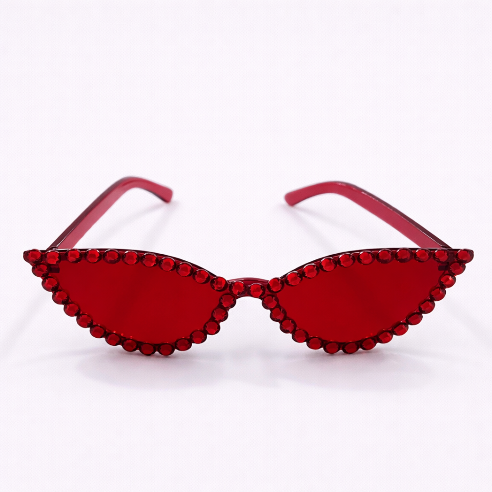 Taşlı Kedi Gözü Parti Gözlüğü Kadın Bekarlığa Veda Doğum Günü Aksesuarı Kırmızı