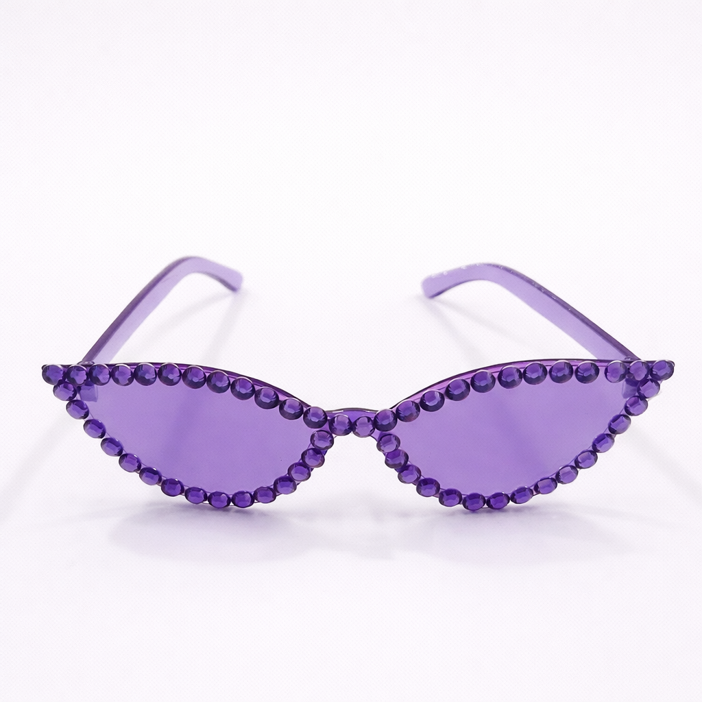 Taşlı Kedi Gözü Parti Gözlüğü Kadın Bekarlığa Veda Doğum Günü Aksesuarı Mor