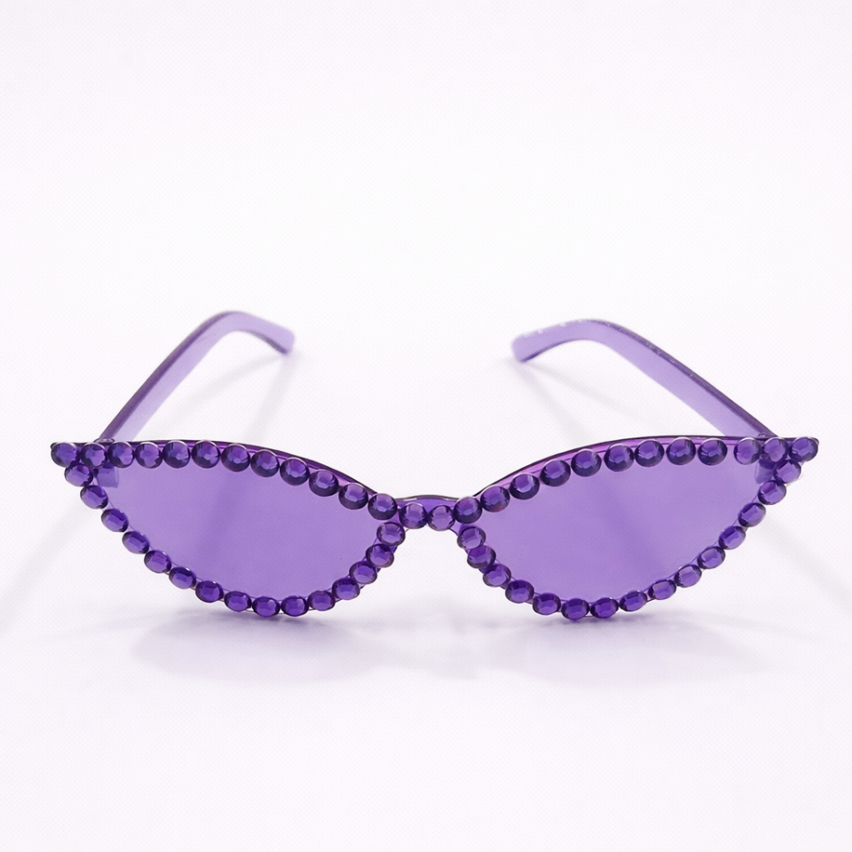 Taşlı Kedi Gözü Parti Gözlüğü Kadın Bekarlığa Veda Doğum Günü Aksesuarı Mor