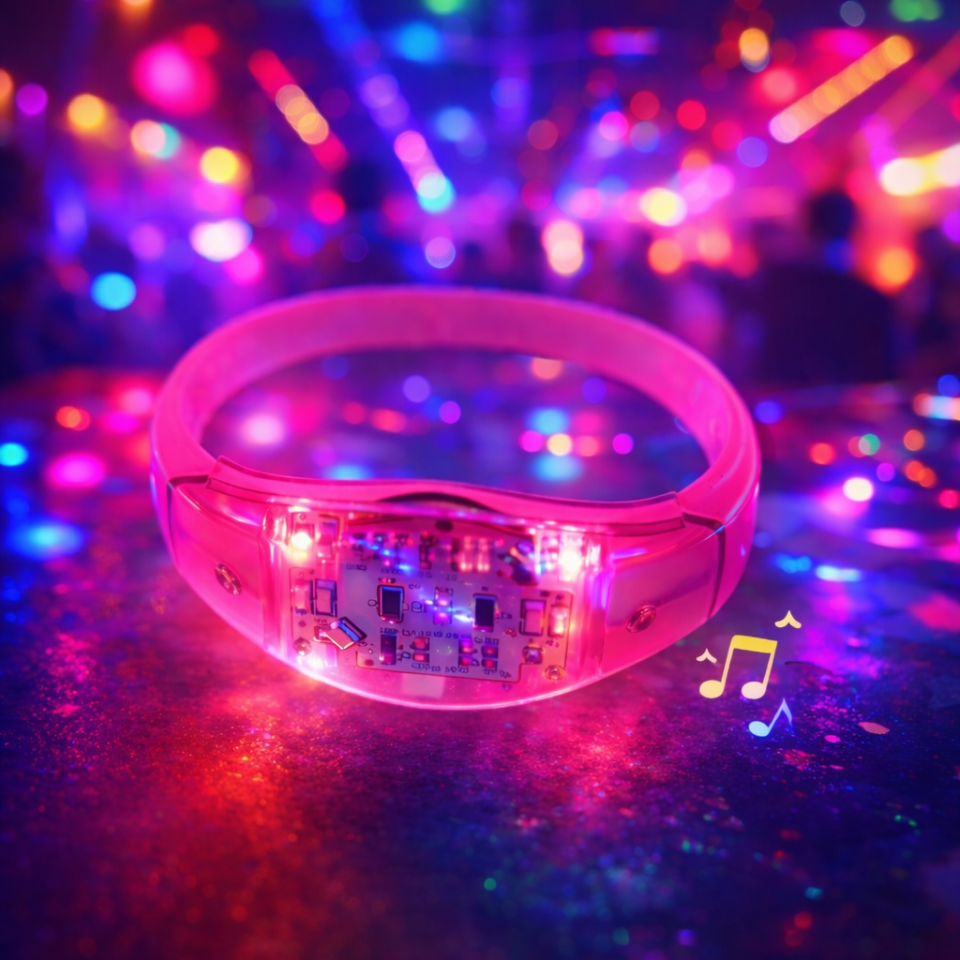Işıklı Sensörlü Bileklik Müzik ve Ses Ritmine Göre Yanıp Sönen Bileklik Pembe