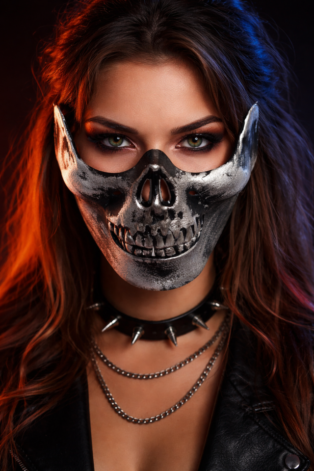 Cadılar Bayramı Halloween Kuru Kafa Maske Siyah Gold Detaylı Yetişkin Parti Maskesi 17x14 cm Gri