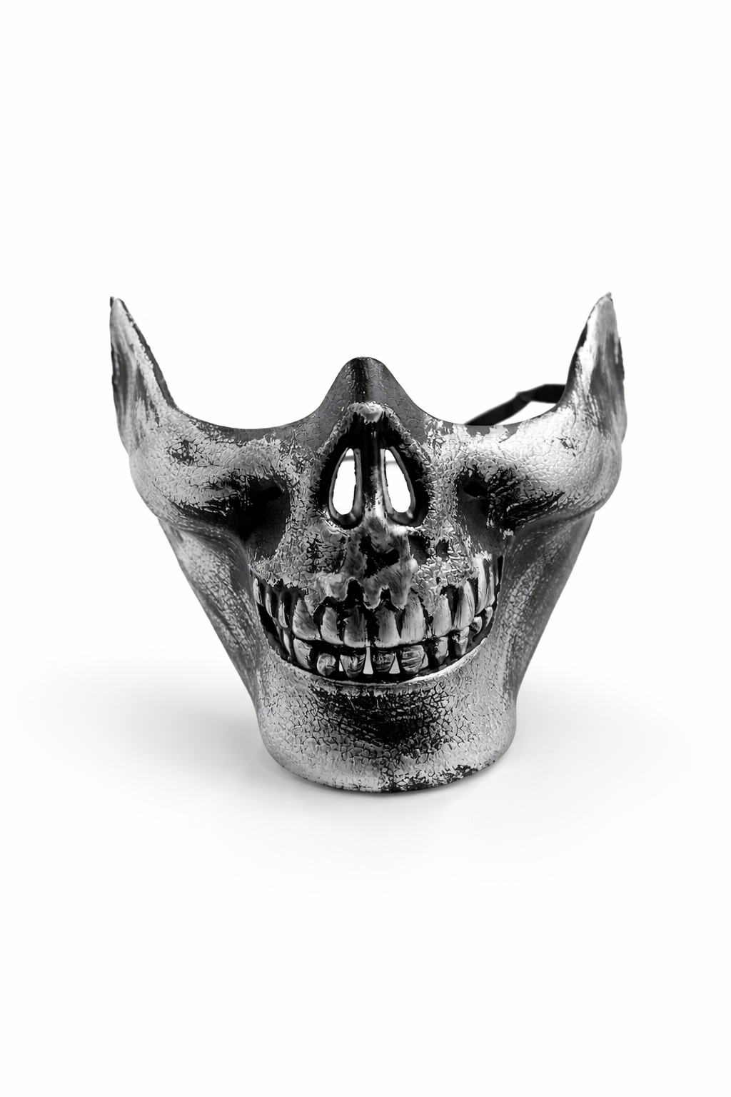 Cadılar Bayramı Halloween Kuru Kafa Maske Siyah Gold Detaylı Yetişkin Parti Maskesi 17x14 cm Gri