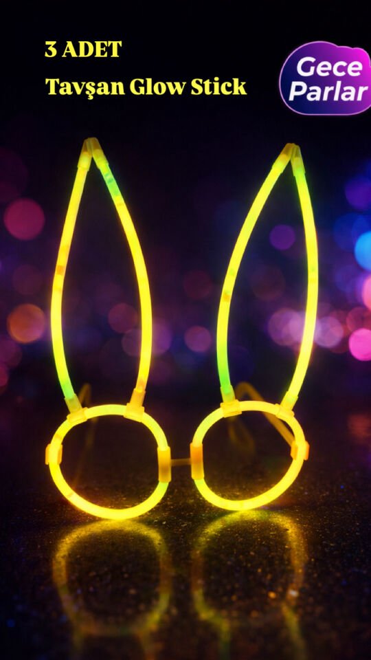 3 adet Glow Stick Işıklı Görünüm Tavşan Kulak Parti Gözlüğü Gece Parlayan Neon Aksesuar
