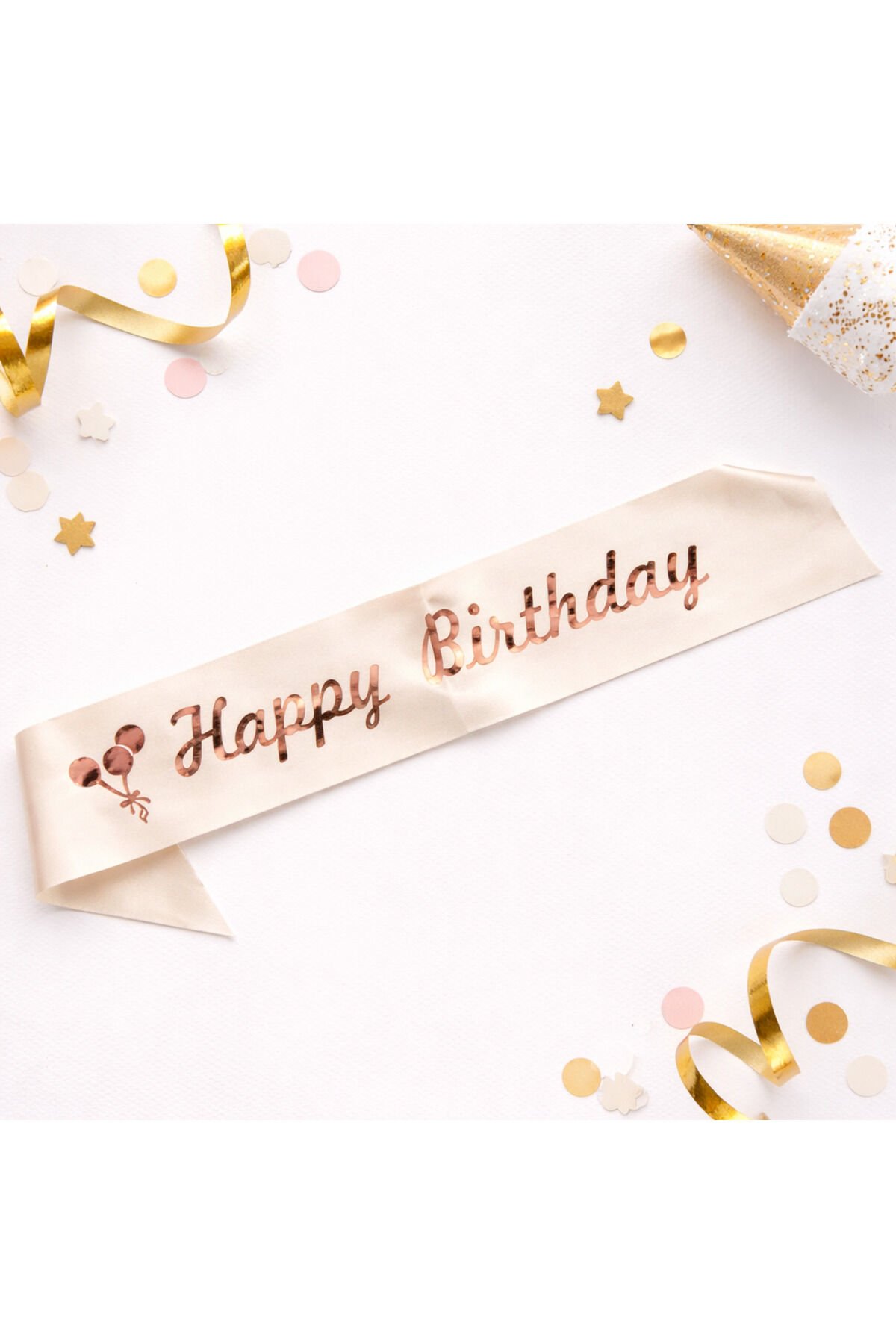 Parti Malzemesi Happy Birthday Doğum Günü Kuşağı – Saten Kumaş BEJ