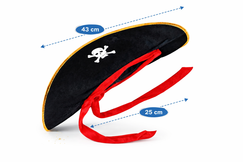 Parti Malzemesi Korsan Şapka Kırmızı Bağcıklı Siyah Altın Detaylı Çocuk Parti Şapkası