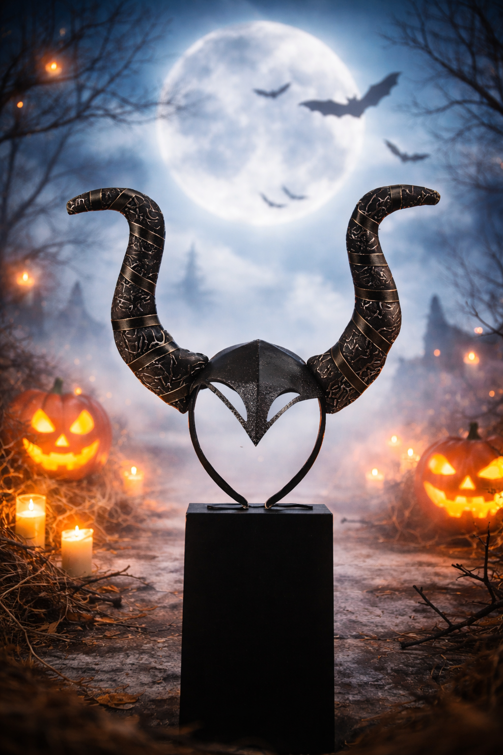 Malefiz Taç Siyah Boynuzlu Taç Cadı Tacı Halloween Kostüm Aksesuarı