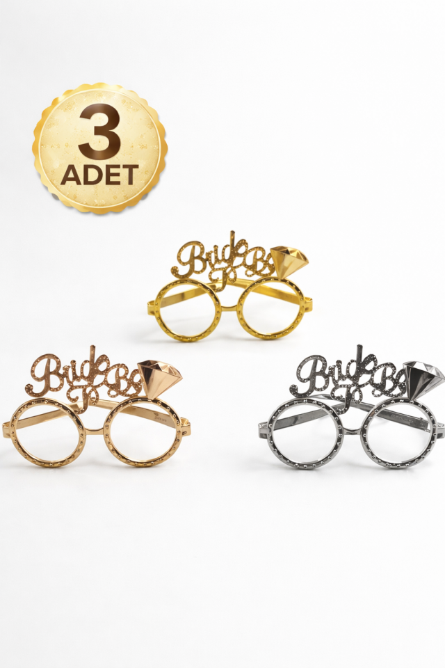 Parti Malzemesi  Bride To Be Parti Gözlüğü 3’lü Set Gold Gümüş Rose Gold Bekarlığa Veda Gözlüğü
