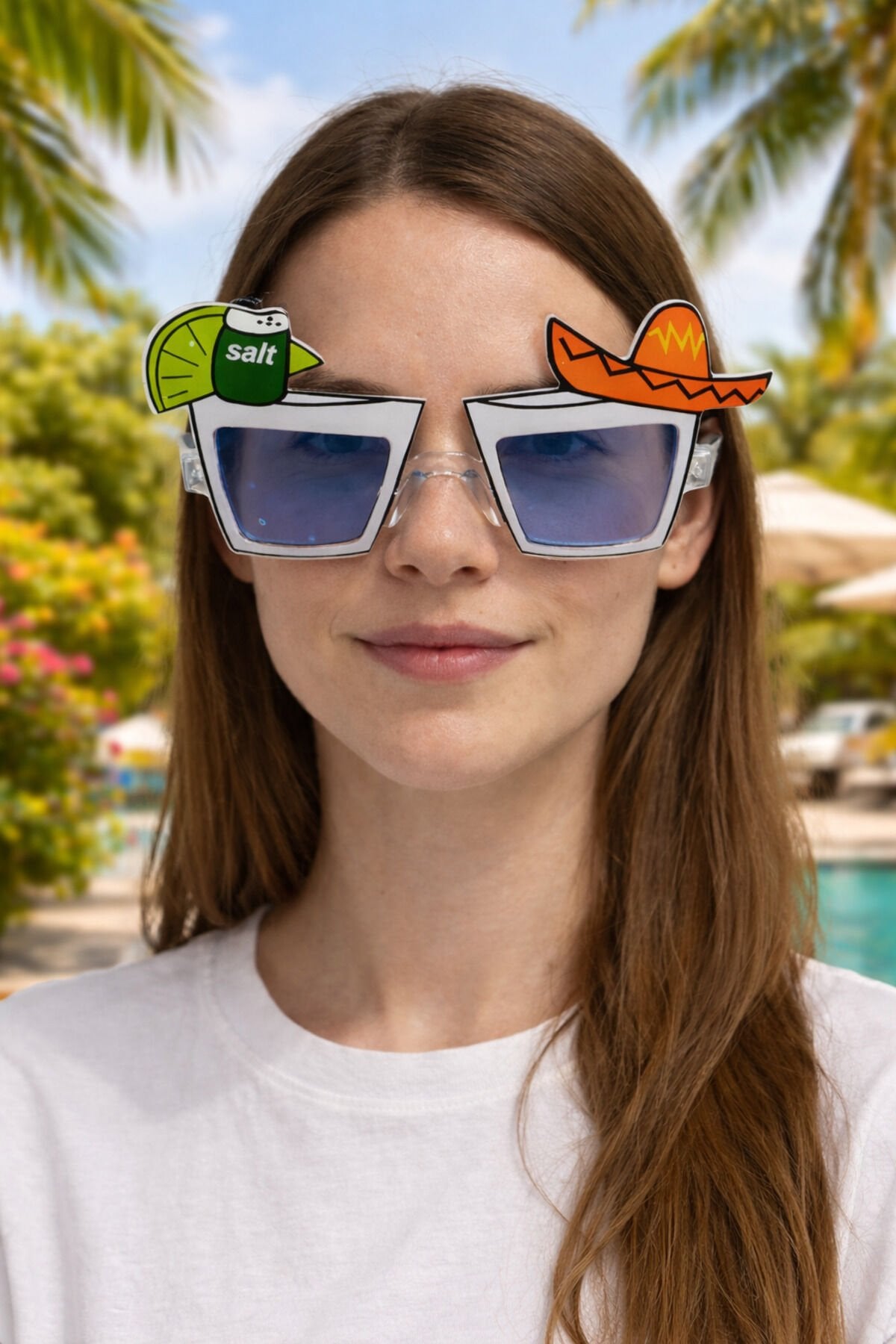 Tekila Shot Bardak Tasarımlı Parti Gözlüğü Mavi Camlı – Sombrero ve Lime Detaylı Parti Gözlüğü