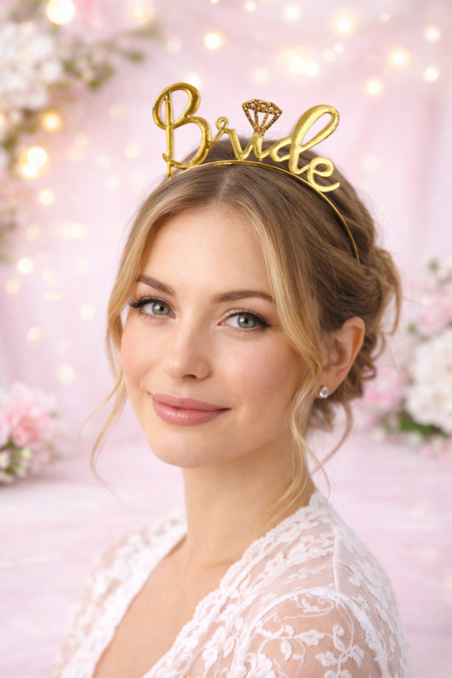Bride Yazılı  Taç Bekarlığa Veda Partisi Gelin Tacı Bride Headband Taşlı PP-212 Altın