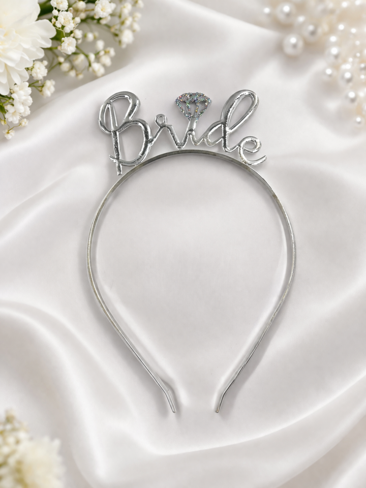 Bride Yazılı  Taç Bekarlığa Veda Partisi Gelin Tacı Bride Headband Taşlı PP-212 Gümüş