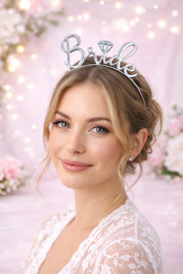Bride Yazılı  Taç Bekarlığa Veda Partisi Gelin Tacı Bride Headband Taşlı PP-212 Gümüş