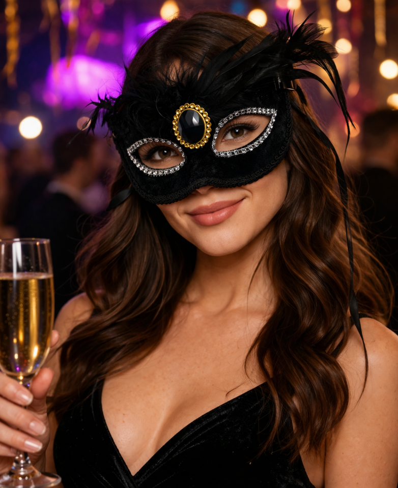 Kadife Tüylü Taşlı Maske Venedik Parti Maskesi Yılbaşı Cadılar Bayramı Kostüm Aksesuarı Siyah