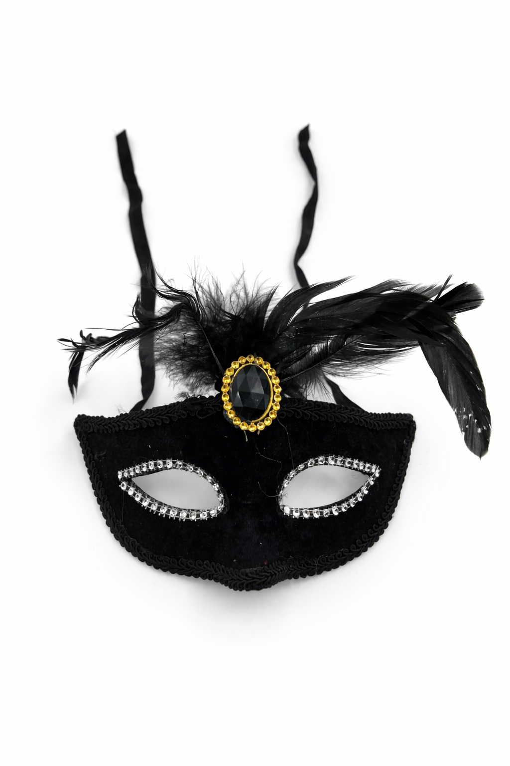 Kadife Tüylü Taşlı Maske Venedik Parti Maskesi Yılbaşı Cadılar Bayramı Kostüm Aksesuarı Siyah