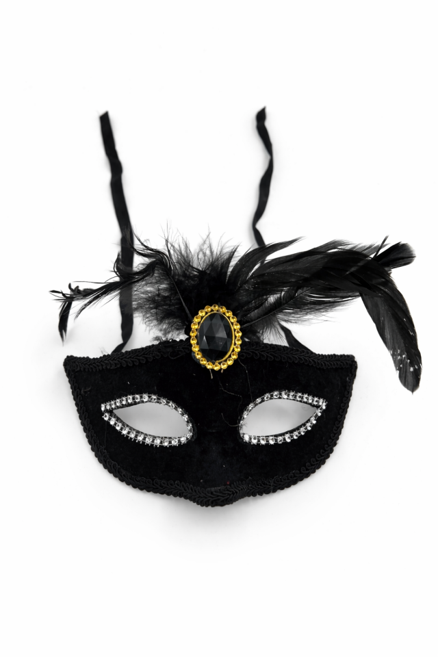 Kadife Tüylü Taşlı Maske Venedik Parti Maskesi Yılbaşı Cadılar Bayramı Kostüm Aksesuarı Siyah