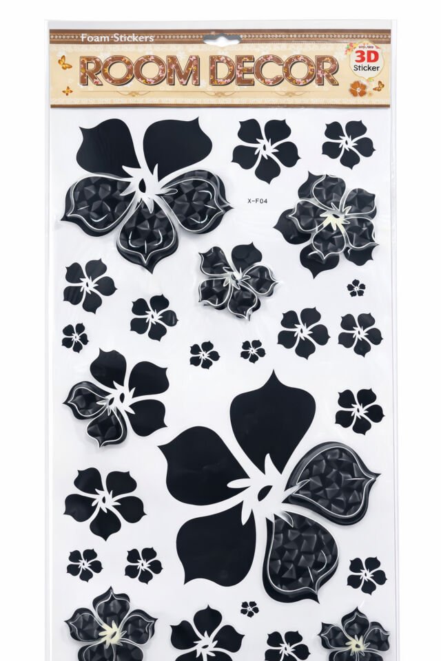 Parti Malzemesi 3D Siyah Çiçek Desenli Duvar Stickerı