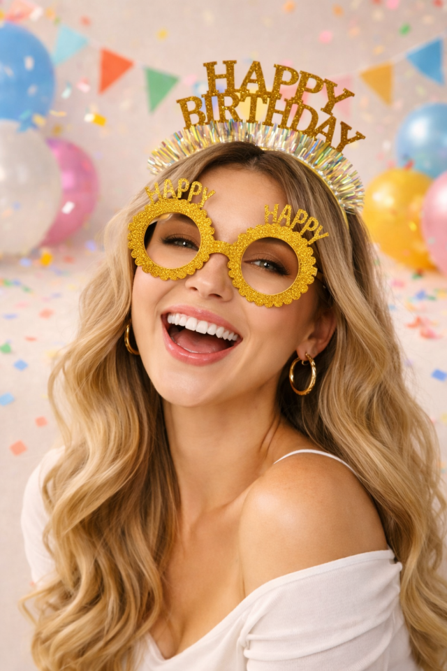 Happy Birthday Parti Seti Taç ve Camsız Parti Gözlüğü Doğum Günü Aksesuarı Sarı