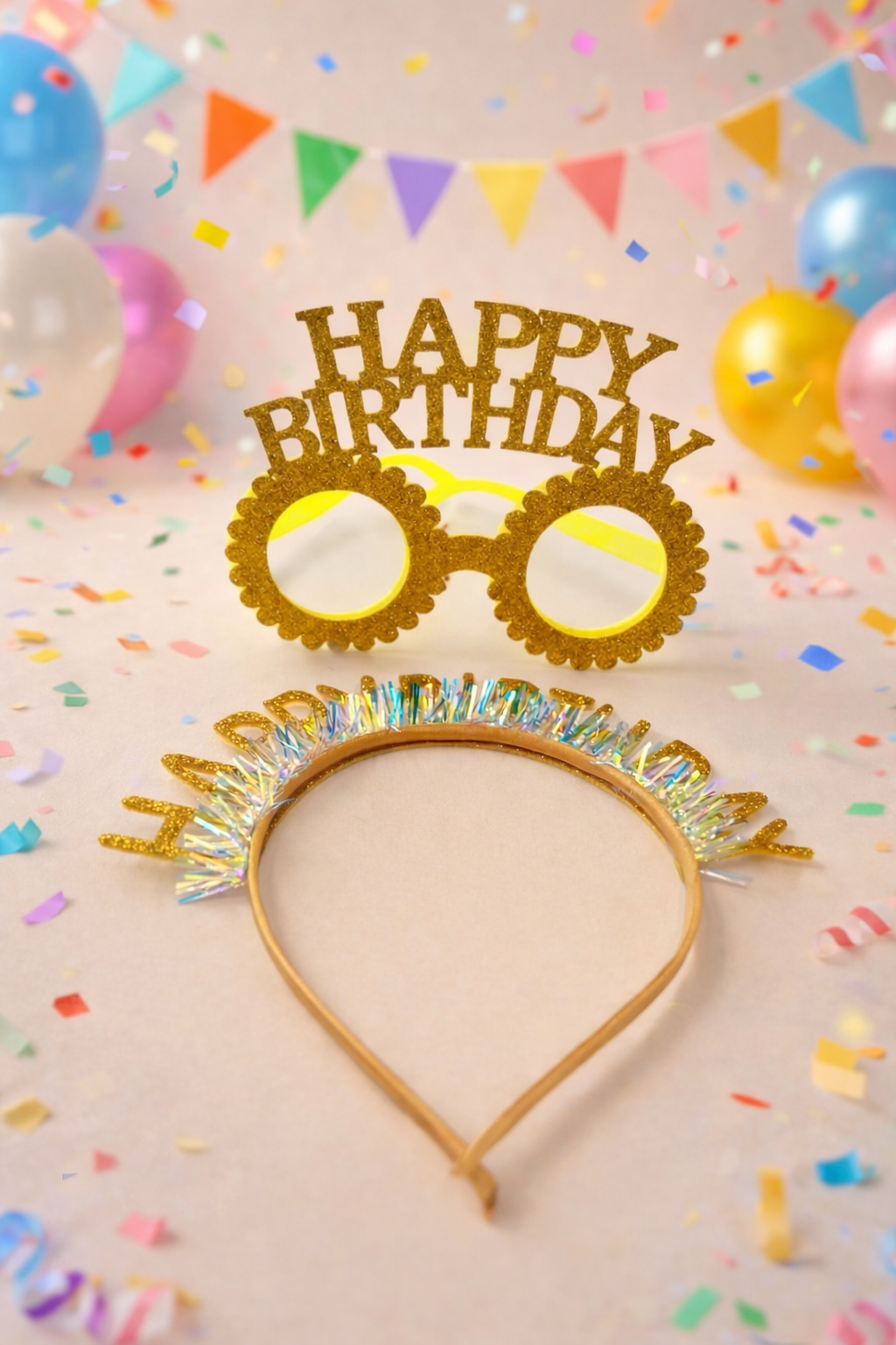 Happy Birthday Parti Seti Taç ve Camsız Parti Gözlüğü Doğum Günü Aksesuarı Sarı