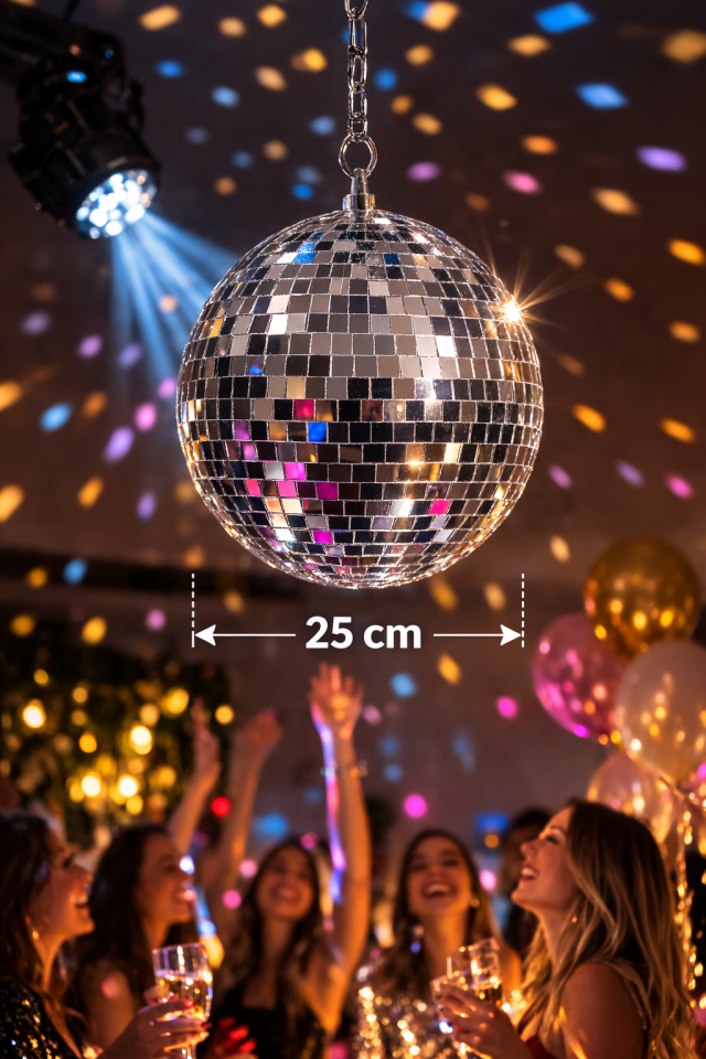 25 cm Aynalı Top Disko Topu – Parti, DJ, Doğum Günü ve Yılbaşı Dekor Aynalı Işık Topu