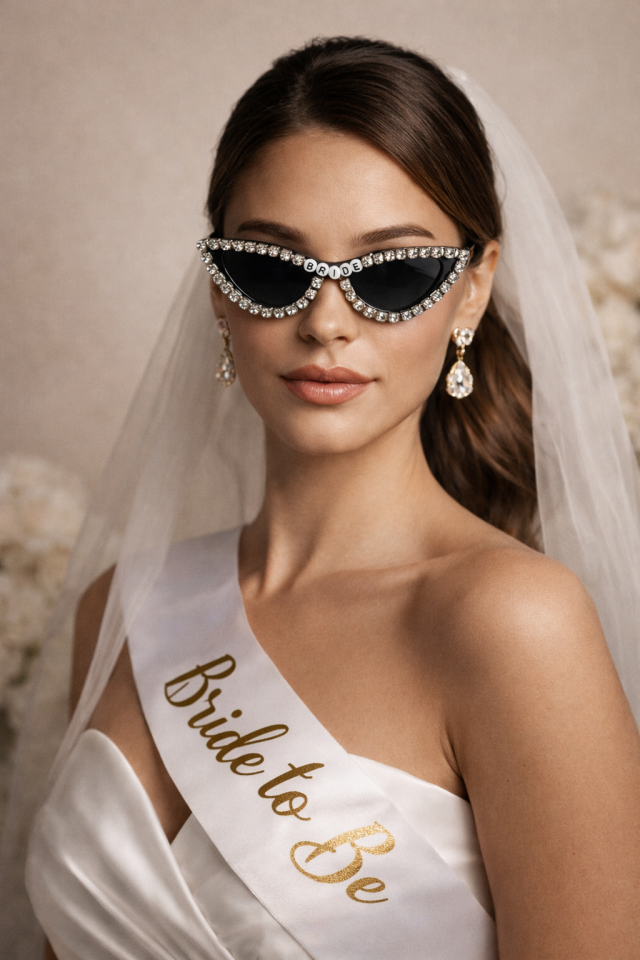 Bride Yazılı Taşlı Parti Gözlüğü Bekarlığa Veda Gelin Gözlük Beyaz