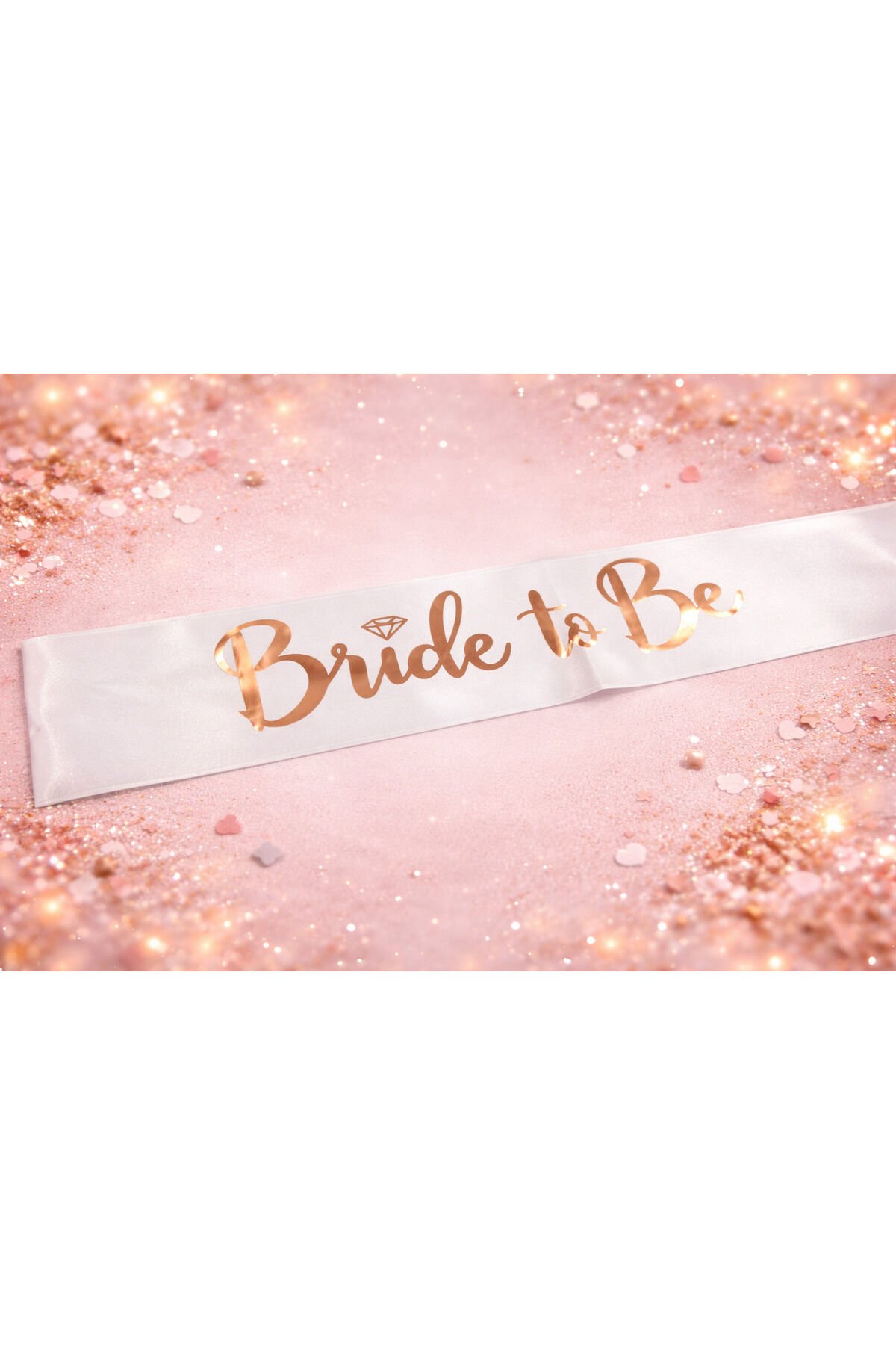 Parti Malzemesi Bride To Be Kuşak Orjinal Beyaz Saten Rose Gold Yazı 144x10 cm