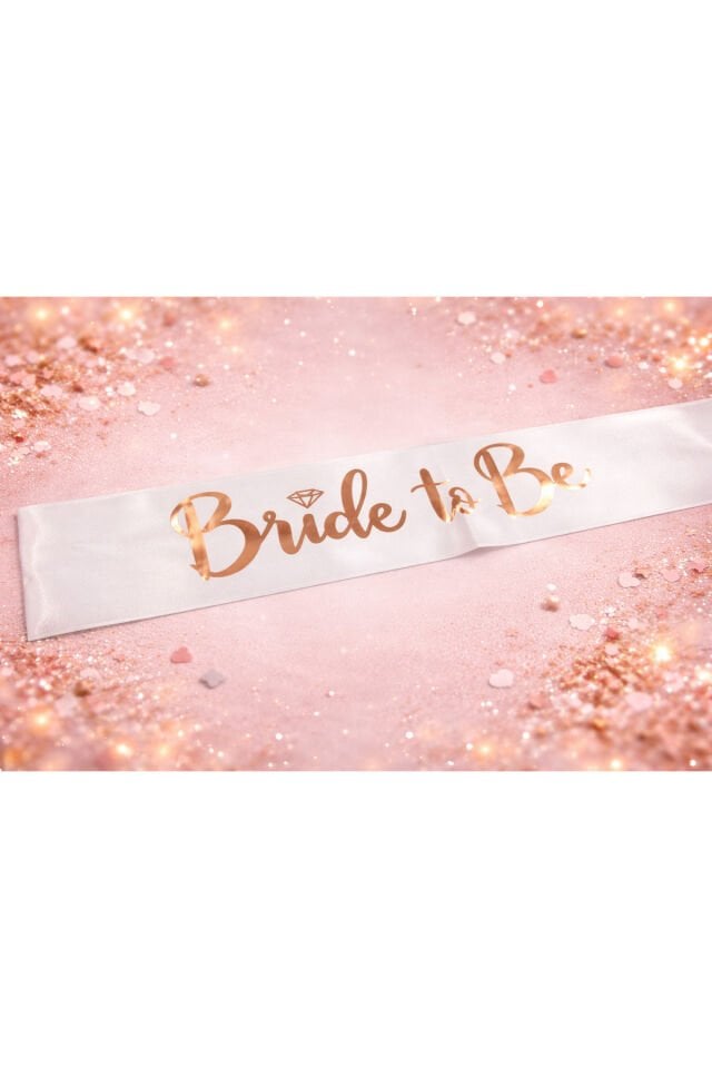 Parti Malzemesi Bride To Be Kuşak Orjinal Beyaz Saten Rose Gold Yazı 144x10 cm