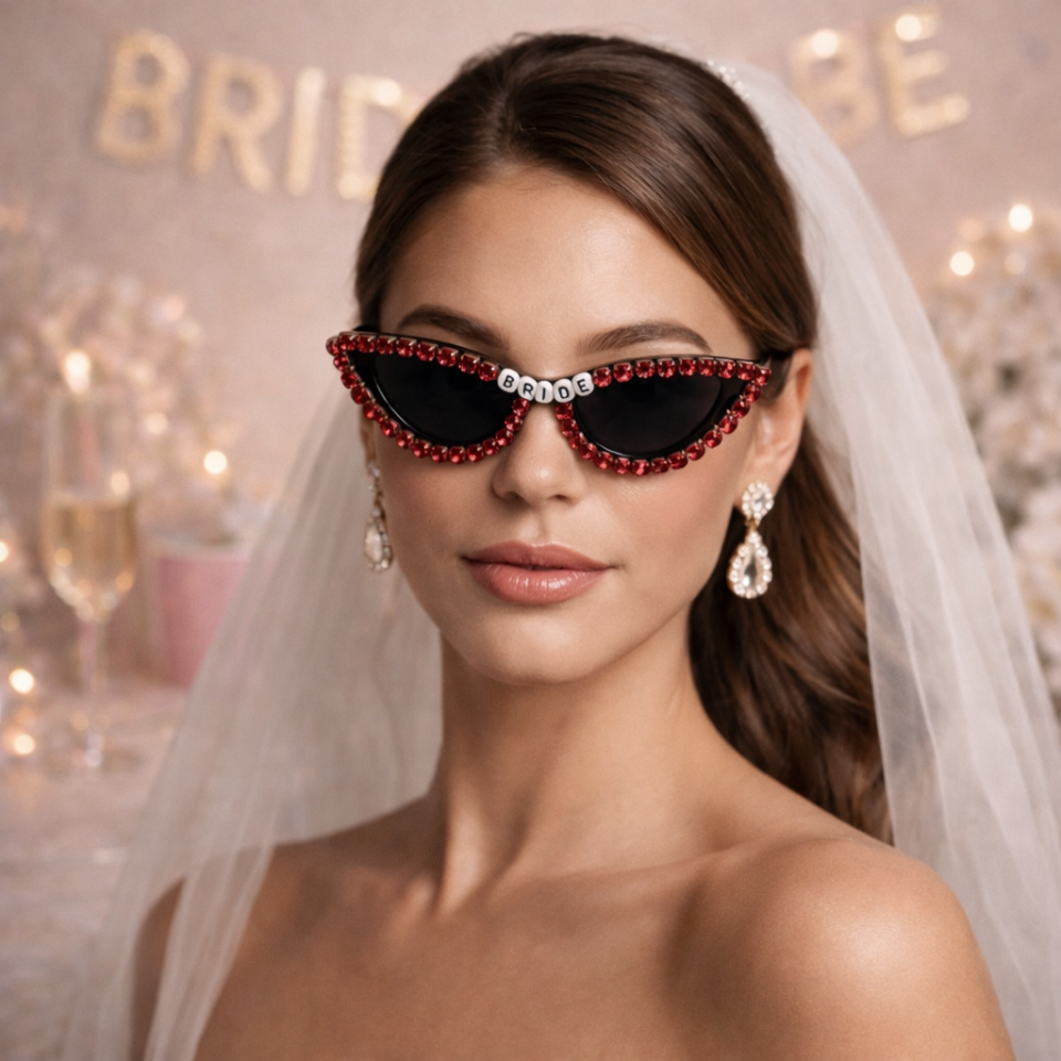 Bride Yazılı Taşlı Parti Gözlüğü Bekarlığa Veda Gelin Gözlük Kırmızı