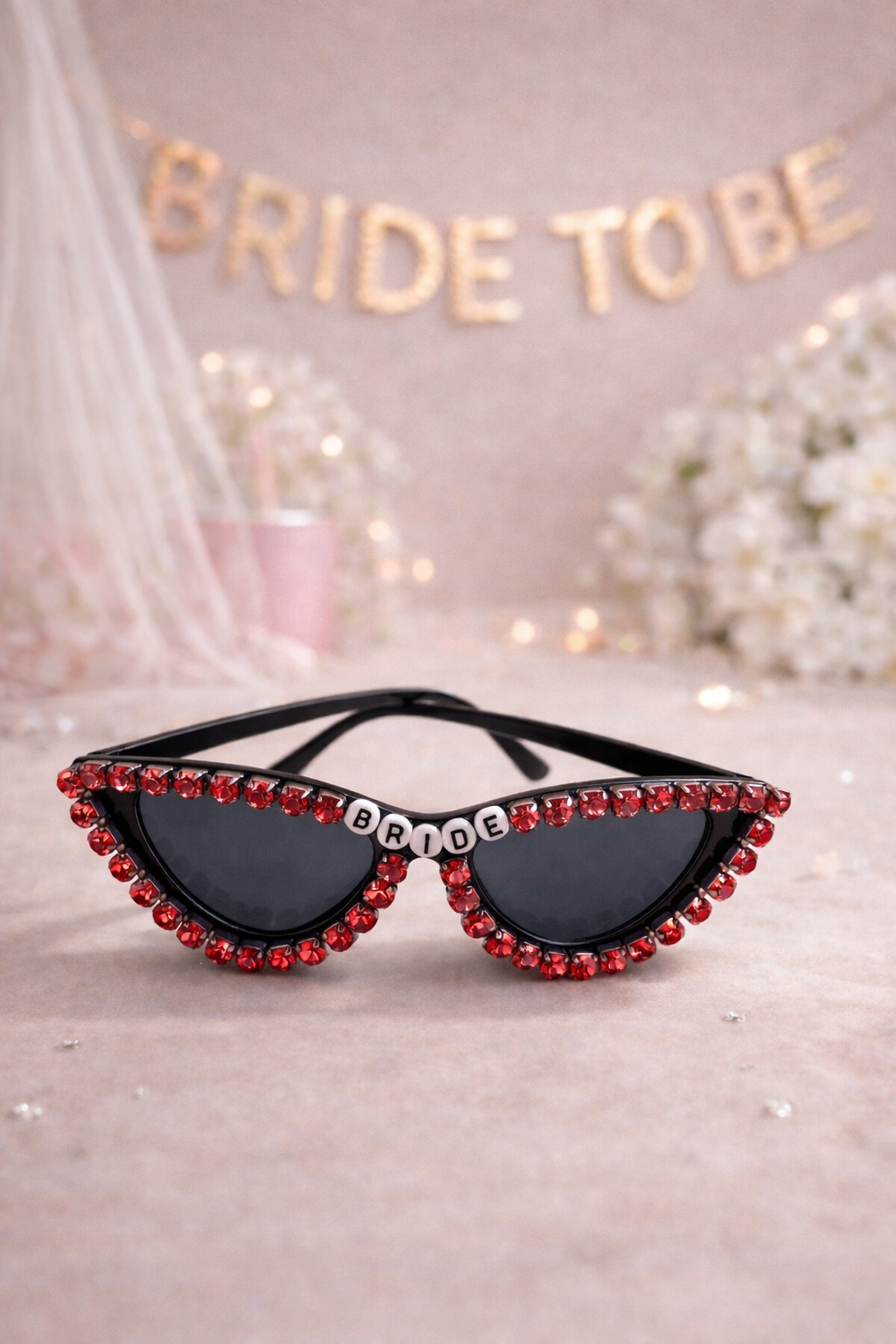 Bride Yazılı Taşlı Parti Gözlüğü Bekarlığa Veda Gelin Gözlük Kırmızı