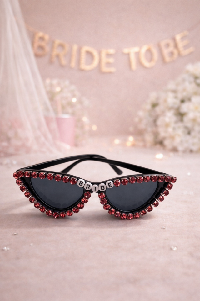 Bride Yazılı Taşlı Parti Gözlüğü Bekarlığa Veda Gelin Gözlük Fuşya