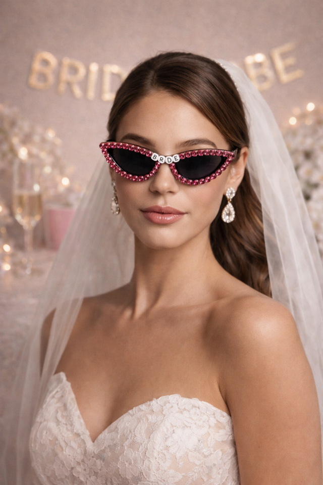 Bride Yazılı Taşlı Parti Gözlüğü Bekarlığa Veda Gelin Gözlük Fuşya