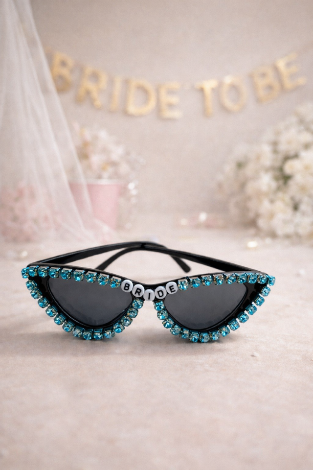 Bride Yazılı Taşlı Parti Gözlüğü Bekarlığa Veda Gelin Gözlük Mavi