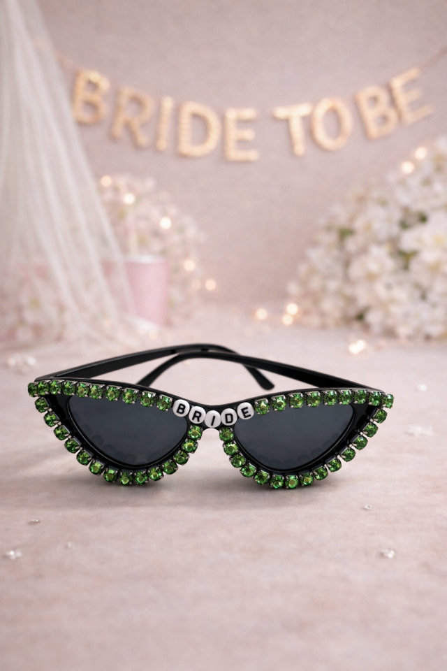 Bride Yazılı Taşlı Parti Gözlüğü Bekarlığa Veda Gelin Gözlük Yeşil