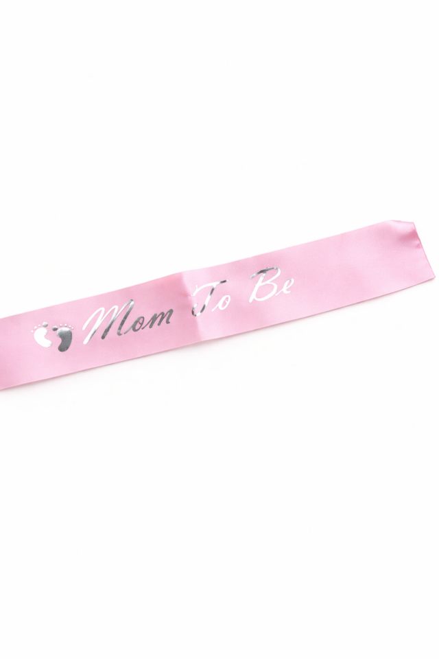 Parti Malzemesi Mom To Be Pembe Saten Kuşak – Baby Shower Anne Adayı Kuşağı 144x10 cm Gümüş